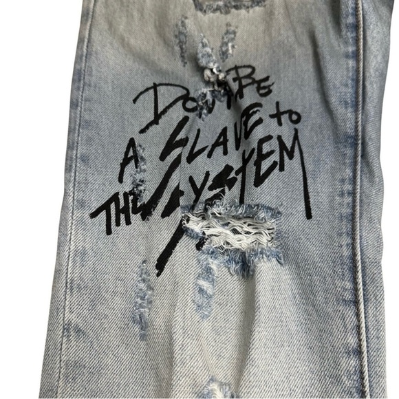 Cult Of Individuality Rocker Slim Distressed Graffiti Blue Jeans Size 30 x 33 - Picture 5 of 8